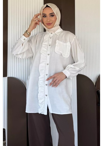 Ön Taş ve Fırfır Detaylı Tesettür Gömlek P-00015519
