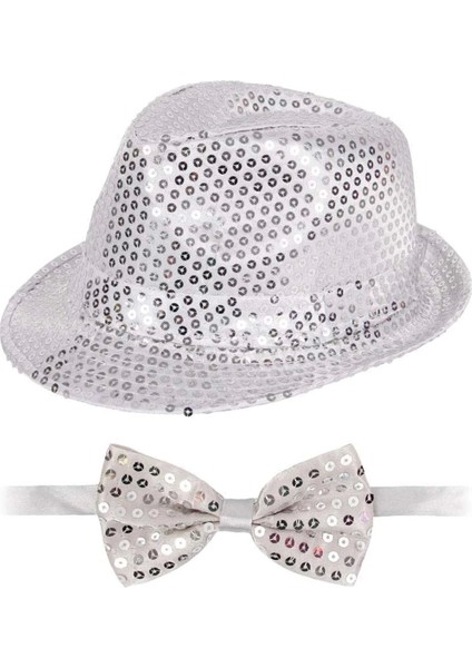 Gümüş Payetli Şapka ve Papyon Seti – Parıltılı Yetişkin Kostüm Seti fiyatları
