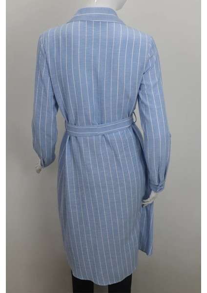 Fistan Store Kadın Açık Mavi Çizgili Spor Kesim Beli Fularlı Rahat Kalıp Yazlık Tunik fırsatları