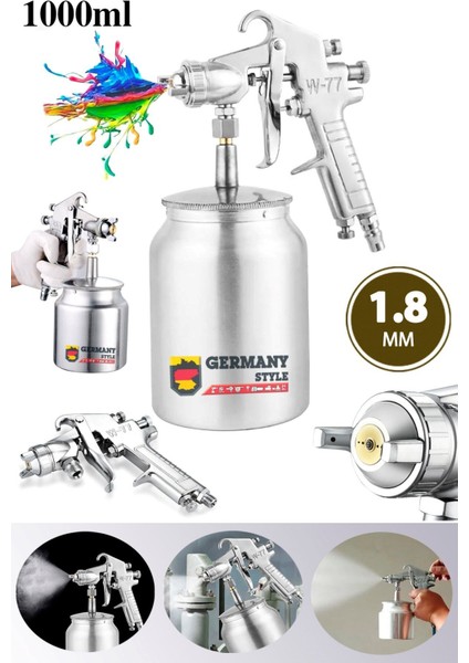 Profesyonel Havalı Alttan Depolu Boya Tabancası 1.8 mm Basınç Ayarlı Havalı Boya Taban