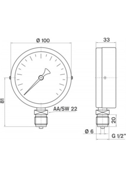 0-60 Bar 100 mm Alttan Bağlantılı Kuru Manometre G 1/2 Inç fiyatları
