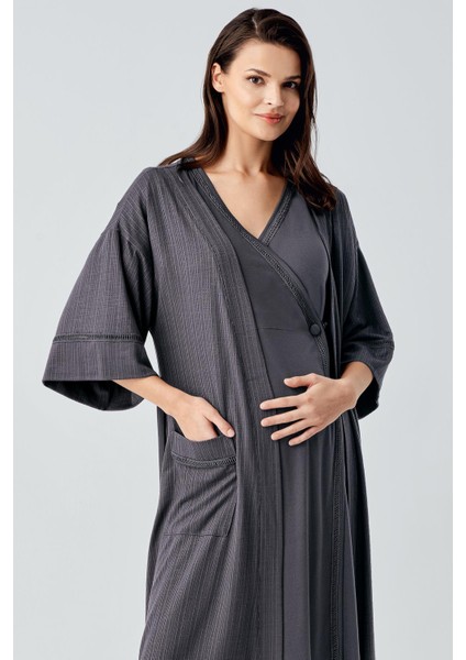 Kısa Kollu Esnek Viskoz Hamile Sabahlık Gecelik Takım 16400 modelleri
