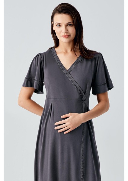 Kısa Kollu Esnek Viskoz Hamile Sabahlık Gecelik Takım 16400 fırsatları