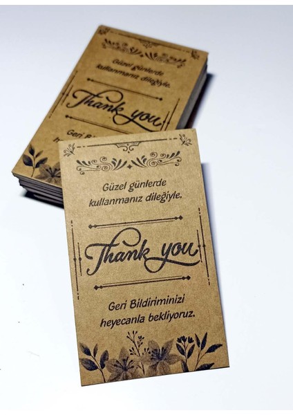 Kraft Teşekkür Kartı Thank You Cart (5 * 8 Cm) 50 Adet