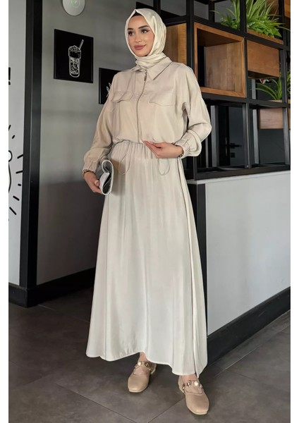 Ön Fermuarlı Paraşüt Kumaş Etek Ceket Tesettür Ikili Takım P-00010205