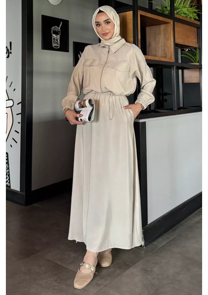 Ön Fermuarlı Paraşüt Kumaş Etek Ceket Tesettür Ikili Takım P-00010205 fiyatları