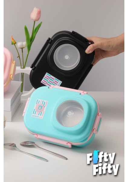 600 ml Çorba Kaseli-Çelik Kaşık Çatallı Paslanmaz Çelik Bento Lunch Box Yeni Nesil Sefer TASI-FFLBOX8021600