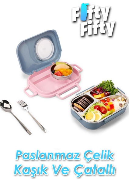 600 ml Çorba Kaseli-Çelik Kaşık Çatallı Paslanmaz Çelik Bento Lunch Box Yeni Nesil Sefer TASI-FFLBOX8021600