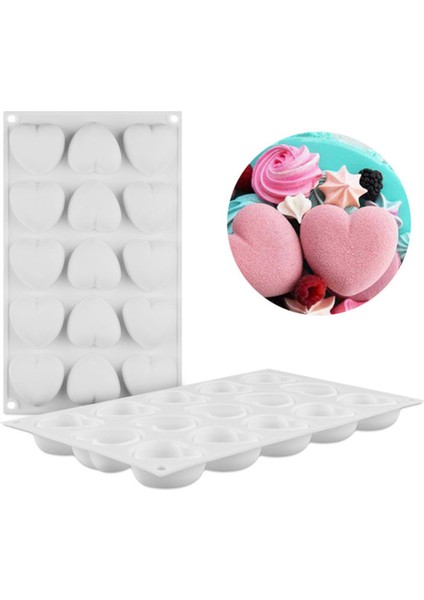 Silikon 3D Kalp Kalıbı Kek Çikolata Muffin Sabun Mum Epoksi Reçine Kalıbı