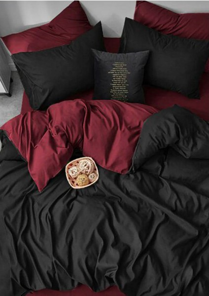 Bordo Siyah | Çift Kişilik Nevresim Takımı | Çarşafı Lastikli 180X200 cm | %90 Pamuk fiyatları