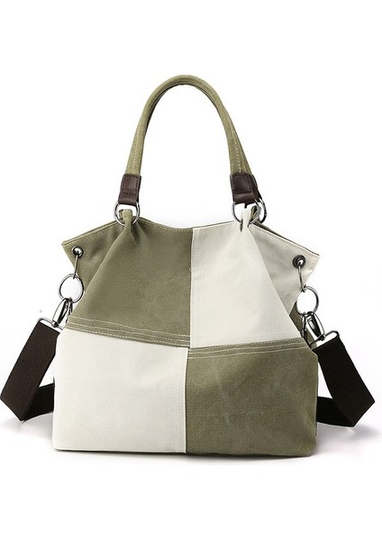 Tuval Kadın Çantası Dikiş Renk Tote Çantası Moda Stil El Çantası Tek Omuz Kadın Çantası Retro Çapraz Çantası Bayan Büyük Çantası (Yurt Dışından)