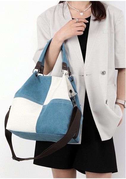 Tuval Kadın Çantası Dikiş Renk Tote Çantası Moda Stil El Çantası Tek Omuz Kadın Çantası Retro Çapraz Çantası Bayan Büyük Çantası (Yurt Dışından) fiyatları