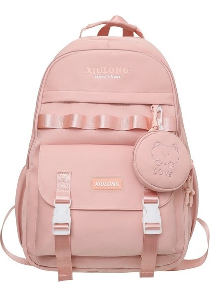 Yeni Düz Renk Moda Sırt Çantası Kişiselleştirilmiş Naylon Basit Sırt Çantası Büyük Kapasiteli Rahat Orta Okul Öğrencisi Okul Çantası (Yurt Dışından)