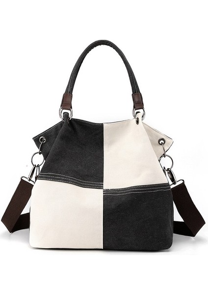Tuval Kadın Çantası Dikiş Renk Tote Çantası Moda Stil El Çantası Tek Omuz Kadın Çantası Retro Çapraz Çantası Bayan Büyük Çantası (Yurt Dışından)