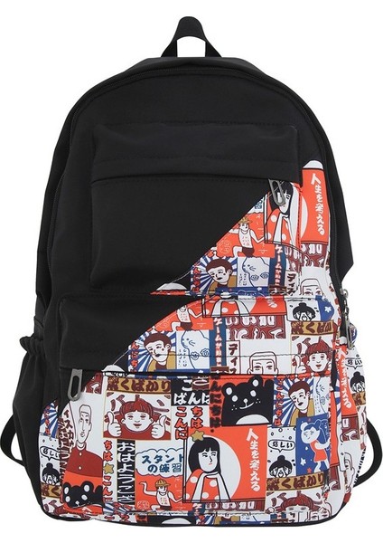 Grafiti Okul Çantası Bayan Ortaokul Lise Öğrencisi Erkek Büyük Kapasiteli Mori Basit Moda Sırt Çantası (Yurt Dışından)