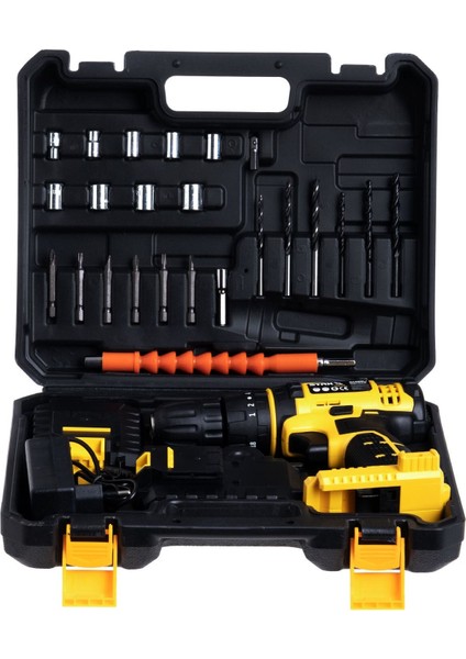 Şarjlı Matkap Vidalama Metal Dişli Çift Şanzıman Çift Akülü 24 V 5 Ah 24 Parça Set fırsatları