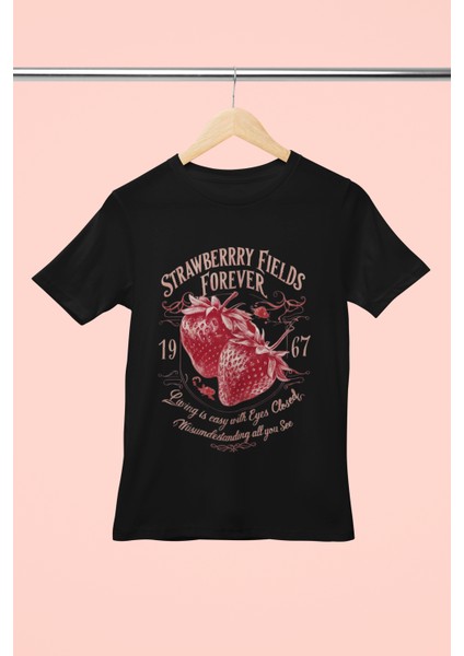 Strawberry Fıelds Forever Baskılı Standart Kalıp Bisiklet Yaka Pamuklu Kadın T-Shirt