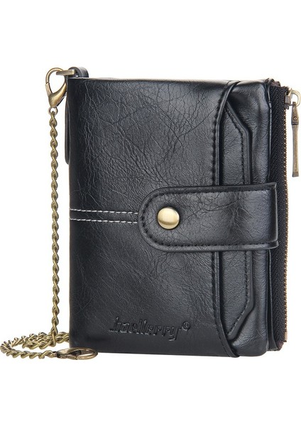 Erkek Kısa Cüzdan Avrupa ve Amerika Çoklu Kart Yuvası Zincir Cüzdan Çok Fonksiyonlu Fermuarlı Bozuk Para Cüzdanı (Yurt Dışından)