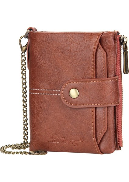 Erkek Kısa Cüzdan Avrupa ve Amerika Çoklu Kart Yuvası Zincir Cüzdan Çok Fonksiyonlu Fermuarlı Bozuk Para Cüzdanı (Yurt Dışından) fiyatları