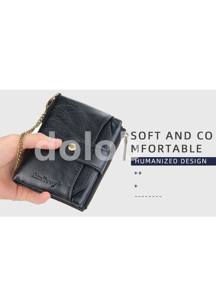 Erkek Kısa Cüzdan Avrupa ve Amerika Çoklu Kart Yuvası Zincir Cüzdan Çok Fonksiyonlu Fermuarlı Bozuk Para Cüzdanı (Yurt Dışından) modelleri