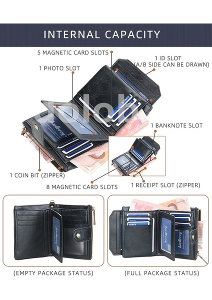 Erkek Kısa Cüzdan Avrupa ve Amerika Çoklu Kart Yuvası Zincir Cüzdan Çok Fonksiyonlu Fermuarlı Bozuk Para Cüzdanı (Yurt Dışından) fırsatları