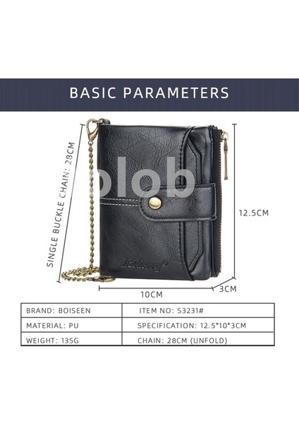 Erkek Kısa Cüzdan Avrupa ve Amerika Çoklu Kart Yuvası Zincir Cüzdan Çok Fonksiyonlu Fermuarlı Bozuk Para Cüzdanı (Yurt Dışından) indirimleri