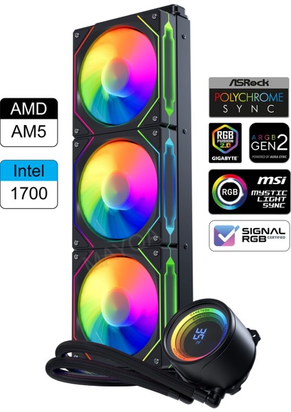 Hydra Siyah Ahd360mm Isı Dereceli Amd/intel Aynalı Fan Argb Sıvı Soğutma