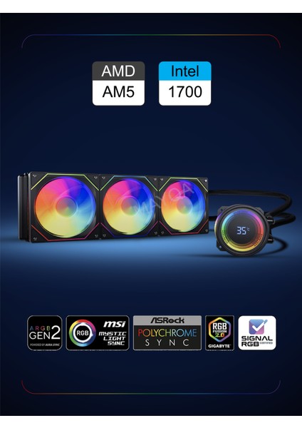 Hydra Siyah Ahd360mm Isı Dereceli Amd/intel Aynalı Fan Argb Sıvı Soğutma