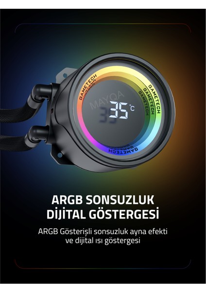 Hydra Siyah Ahd360mm Isı Dereceli Amd/intel Aynalı Fan Argb Sıvı Soğutma