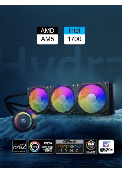 Hydra Siyah Ahd360mm Isı Dereceli Amd/intel Aynalı Fan Argb Sıvı Soğutma