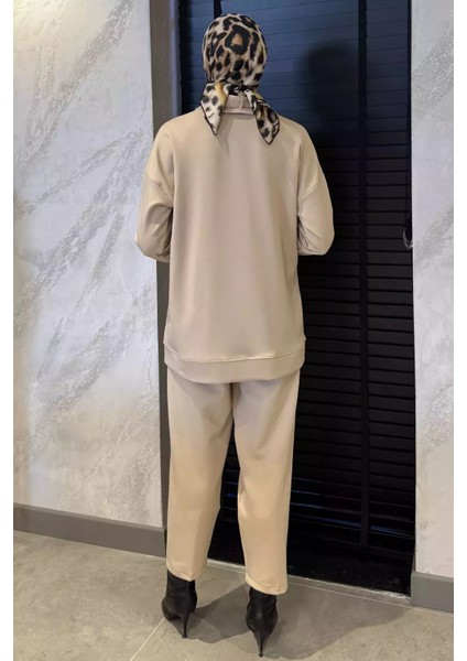 Taş Detaylı Çıtçıt Detaylı Tunik Pantolon Tesettür Ikili Takım P-00015582