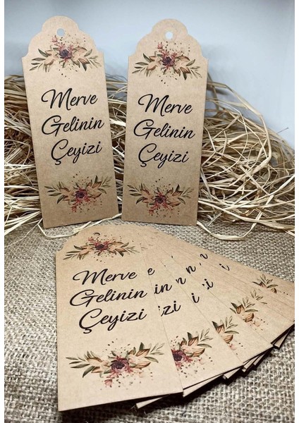 Çeyiz Kartı (Isim Baskılı Çeyiz Etiketi) 12 Adet Karton ( 6,5 X17 Cm)