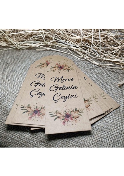 Çeyiz Kartı (Isim Baskılı Çeyiz Etiketi) 12 Adet Karton ( 6,5 X17 Cm) modelleri