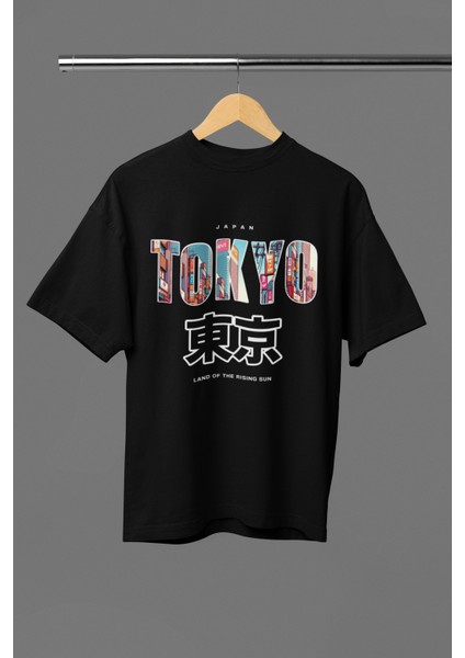 Tokyo Baskılı Bisiklet Yaka Pamuklu Oversıze Kalıp Kısa Kollu Erkek Tshırt modelleri