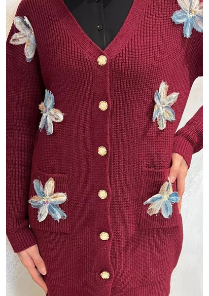 Çiçekli Tesettür Triko Hırka P-00014667