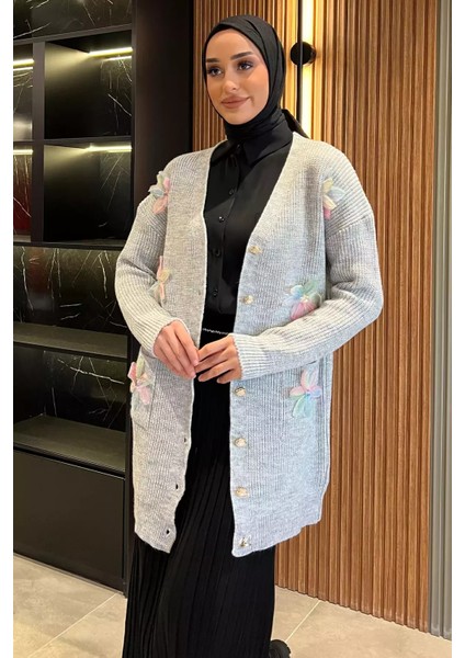 Çiçekli Tesettür Triko Hırka P-00014667