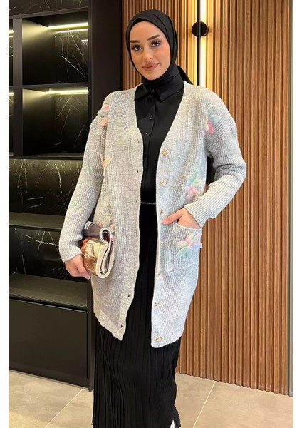 Çiçekli Tesettür Triko Hırka P-00014667