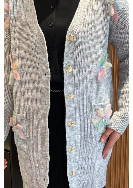 Çiçekli Tesettür Triko Hırka P-00014667