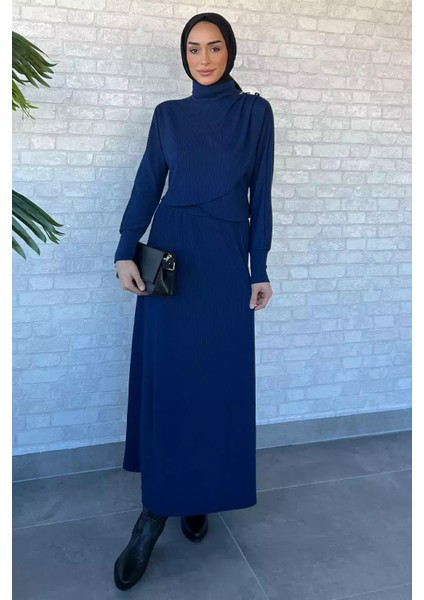 Kadın Omuz Düğme Detaylı Bluz Etek Tesettür Ikili Takım P-00013667