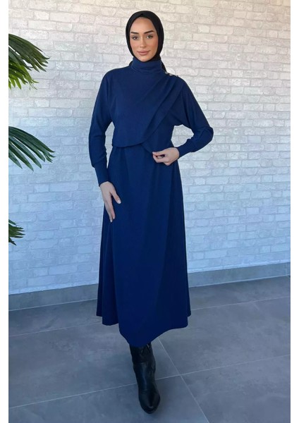 Kadın Omuz Düğme Detaylı Bluz Etek Tesettür Ikili Takım P-00013667