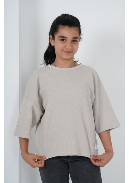 Kız Çocuk Pıtırcık Kumaş Bisiklet Yaka Tshirt