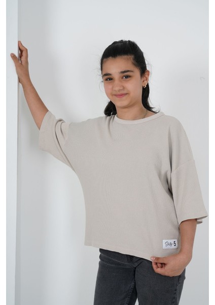 Kız Çocuk Pıtırcık Kumaş Bisiklet Yaka Tshirt modelleri