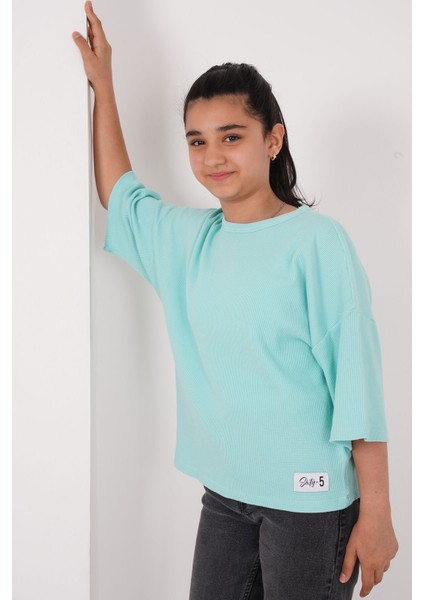 Kız Çocuk Pıtırcık Kumaş Bisiklet Yaka Tshirt modelleri