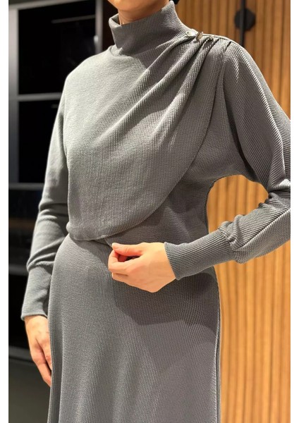 Kadın Omuz Düğme Detaylı Bluz Etek Tesettür Ikili Takım P-00013667