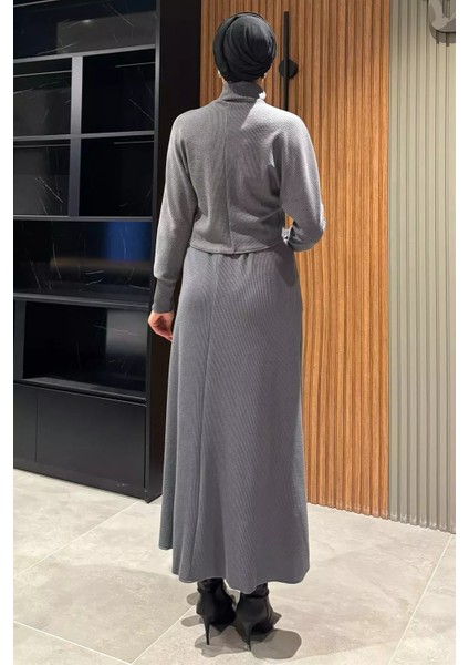 Kadın Omuz Düğme Detaylı Bluz Etek Tesettür Ikili Takım P-00013667