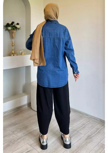 Taşlı Çift Cepli Tesettür Kot Jean Ceket P-00012672 fırsatları