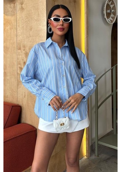 Önü Taşlı Çizgili Salaş Gömlek 3468-08 fiyatları