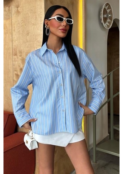 Önü Taşlı Çizgili Salaş Gömlek 3468-08 modelleri