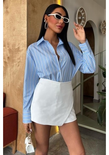 Önü Taşlı Çizgili Salaş Gömlek 3468-08 fırsatları