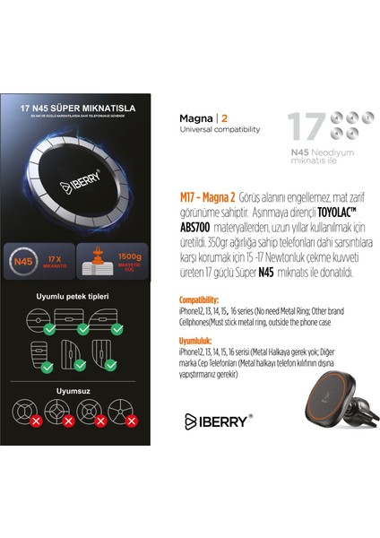 Magna2 Kırmızı Klipsli Manyetik Araç Içi Telefon Tutucu Tüm Cihazlarla Uyumludur